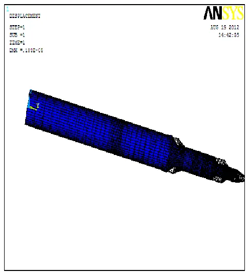 Fig 25: Deformation in the rocket outer shell when carbon-epoxy is considered (2).  