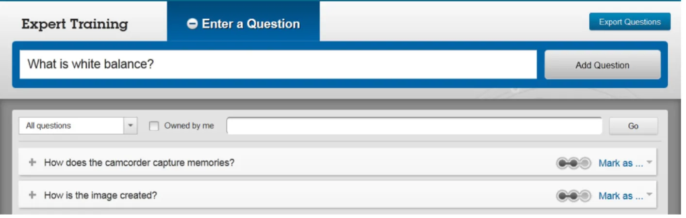 Figure 8: Expert Training Question Entering  (screenshot from version of the tools as of date of this document)