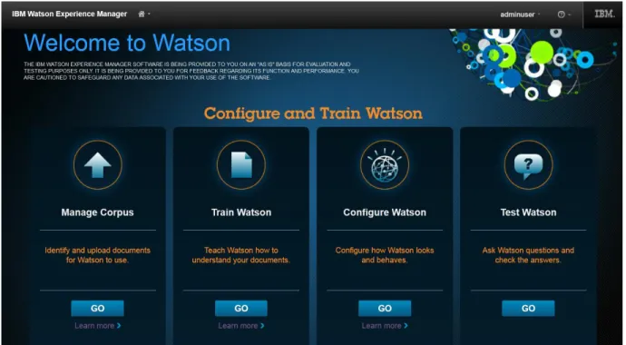 Figure 1: Watson Experience Manager Home Page  (screenshot from version of the tools as of date of this document)