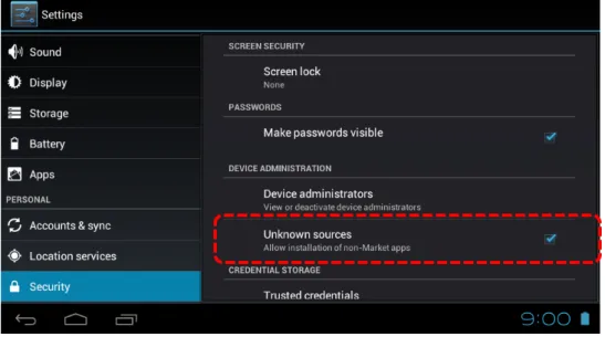 Figure 4-2  Settings needed for apps installation 