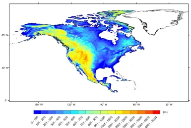 Fig. 2. Elevation distribution in North America.2 Figure 2. Elevation distribution in North America