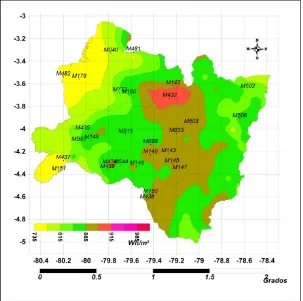 Figure 4. Mean of global radiation in clear days, in January. 