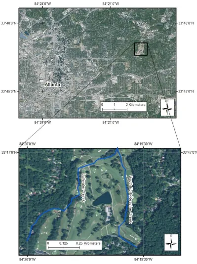 Figure 1.3: Study area on South Fork Peavine Creek in DeKalb County, Georgia 