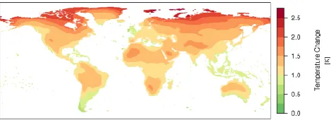 Fig. 3. Multi-model mean of the actual applied annual mean changein near surface air temperature in K per 1 K of �Tglob (Eq