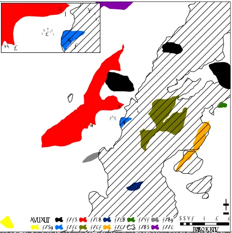 Figure 6.   Fire atlas for the area around the fire scar study area.  The insert is a zoomed view of the fire scar clusters