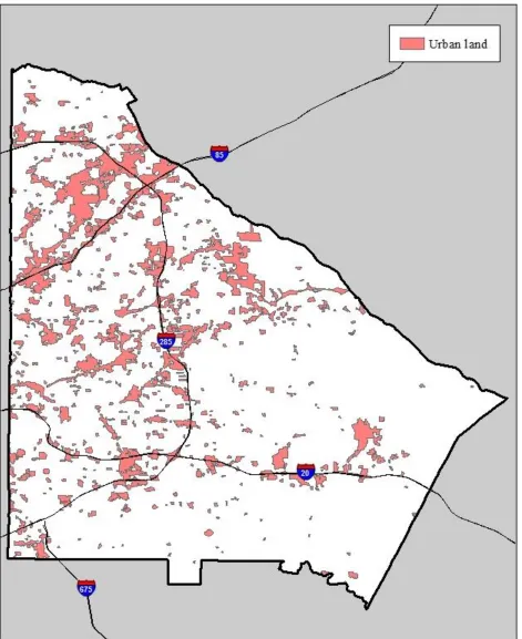 Figure 2 – Map of urban land in DeKalb County (data source: USDA) 