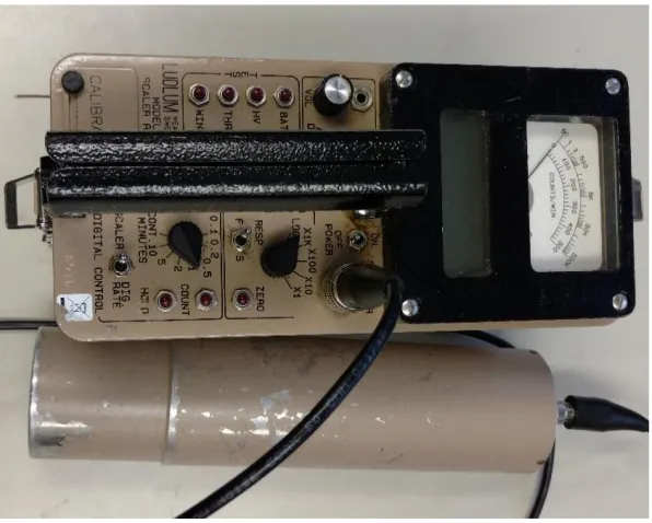 Figure 3 – Ratemeter and scintillation probe used in gamma emissions sampling  