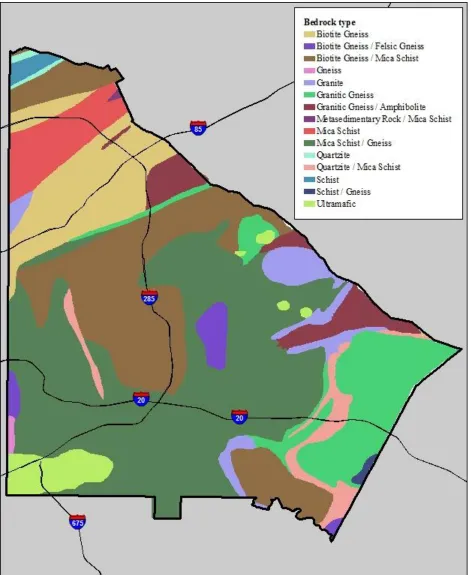 Figure 6 – Map of geology in DeKalb County (data source: USGS) 
