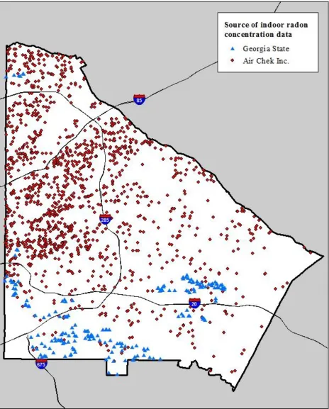 Figure 9 – Map of the radon sample locations before data cleaning  