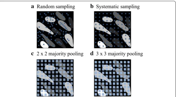 Fig. 8 Illustration of the proposed sampling methods: majority pooling sampling, and a random sampling, b systematic sampling, c 2 × 2 d 2 × 2 majority pooling sampling