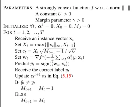 Figure 5.3: A self-tuned variant of the aggressive quasi-additive family of algorithms for binary classification.