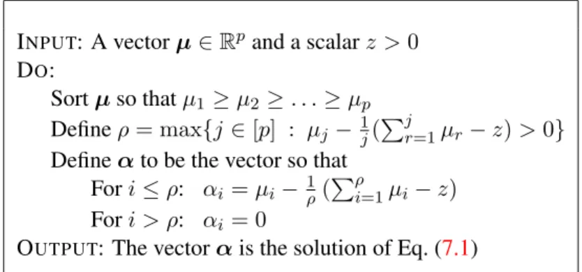 Figure 7.1: A procedure for projecting onto the probabilistic simplex.