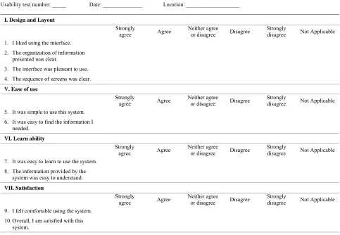 Table 3. Main usability study questionnaire. 