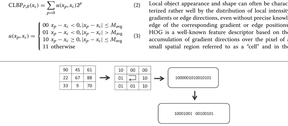 Fig. 3 LBP descriptor: labeling procedure (a) and spatial histogram concatenation (b)
