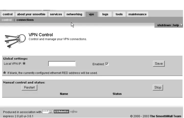 Figure 3.10  SmoothWall VPN Control Screen
