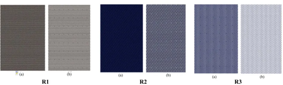 Figure 1. CAD Simulation—(a) Face fabric; (b) Back fabric of sample. 