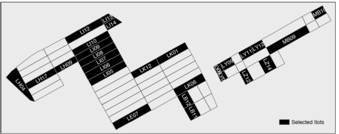 Table 2  summarises the findings of the archival research for the representative sample of 520  houses in 27 îlots and a total of 46 street blocks ( Figure 9 ).