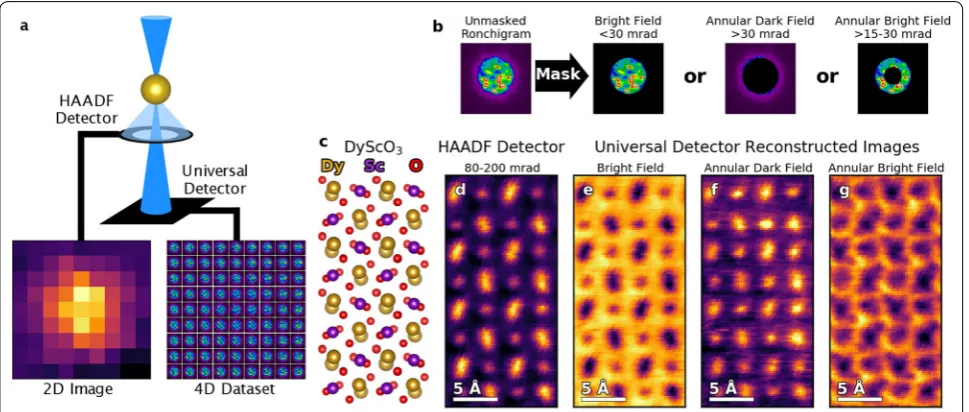 Fig. 1 Four-dimensional data collection on a universal detector in a scanning transmission electron microscope