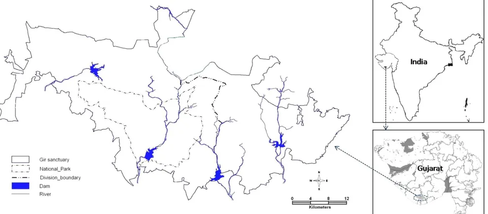 Figure 1 Location map of Gir National Park and Sanctuary.
