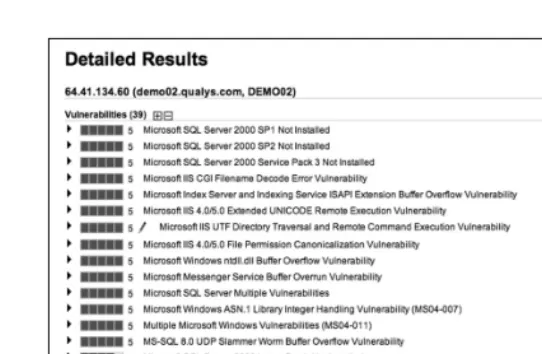 Figure 2-6: Scan report of vulnerabilities identified on the network.