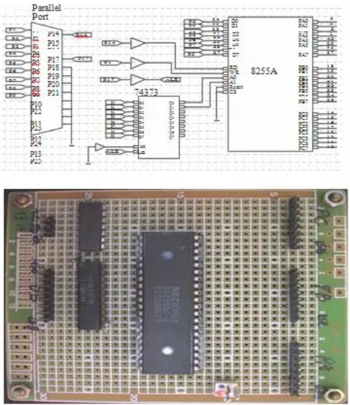 Fig. 3. The 8255 expanding I/O circuit connected with a PC printer port. 