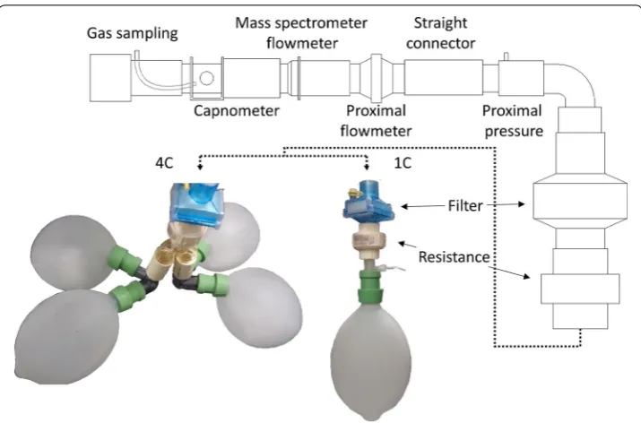 Fig. 1 Representation of the experimental setup. The physical models are shown as photos with the anes‑drawings