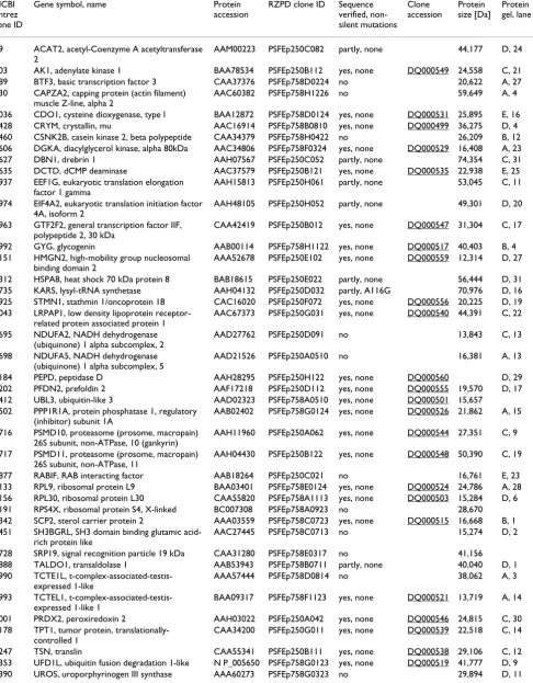 Table 2: PSF E. coli expression clones with soluble expression products. The table corresponds to the proteins shown in Figure 2