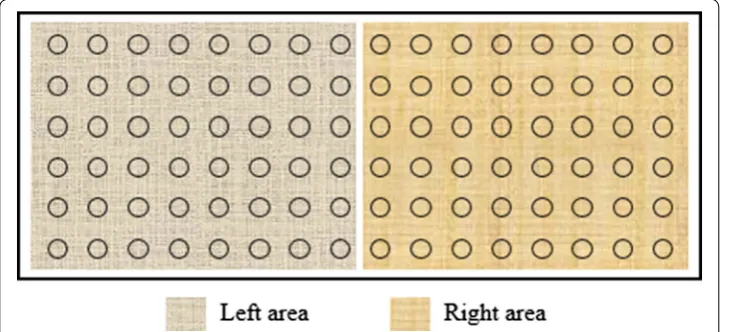 Fig. 3 The left and right areas of electrode array to evaluate the symmetry of muscle activities