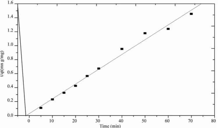 Figure 8. Pseudo-second order kinetics plot for adsorption of phenol on activated mud