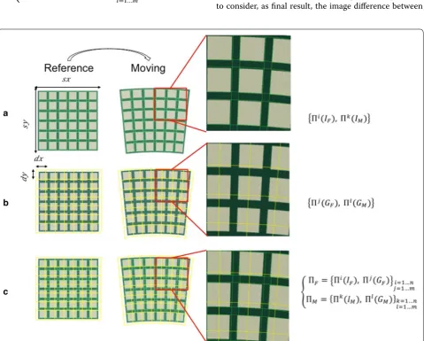 Fig. 4 Graphical illustration of the different steps representing the two key-features of non-rigid registration algorithm based on points