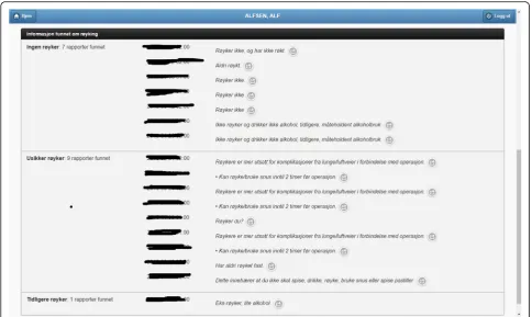 Fig. 6 Smoking habits information extracted from the clinical notes of a patient. The list includes 17 occurrences; each one with the predictedsmoking status, the document timestamp, the text snippet used for the assessment, and a button to display the whole document