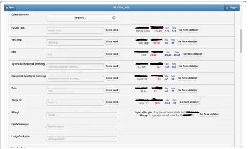 Fig. 7 Excerpt of the operation surgery plan form (surgeon section). There are fields for including patient measurements of vital signs, while theright part of the form presents the measures found in the system in a compact way