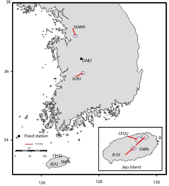 Fig. 1. Plate tectonic framework of the East Asia. EU=Eurasian Plate, NA=North American Plate, OK=Okhostk Plate, PA=Paciﬁc Plate, PH=PhilippineSea Plate and DAEJ=Daejeon