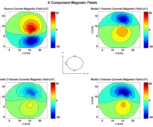 Figure 2Contour plots of the x component of the magnetic fields at top of the headContour plots of the x component of the magnetic fields at top of the head