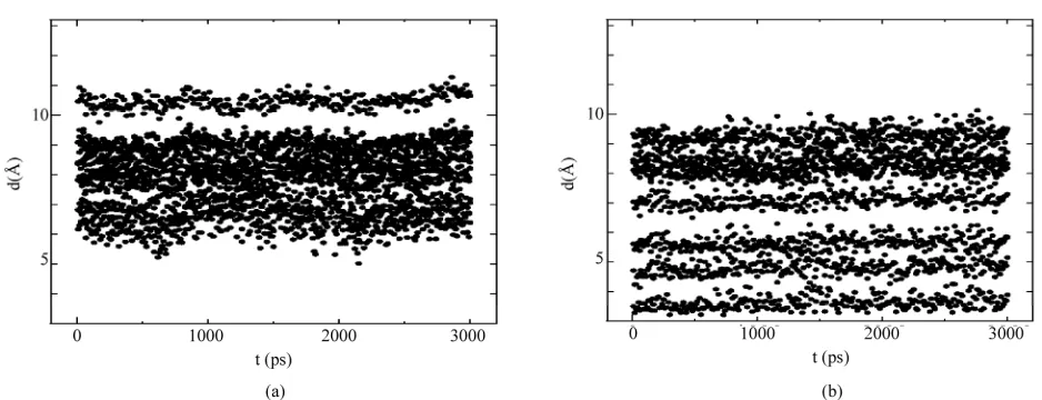 Figure 5. Distance diagrams of the 3-ns dynamics of the His273DNA contact of the mouse p53 protein (chain A)