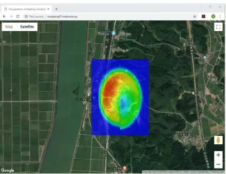 Figure 12. Screen shot of predictive vibration visualization system using Web-GIS (URL: http://mapping01.webcrow.jp/)