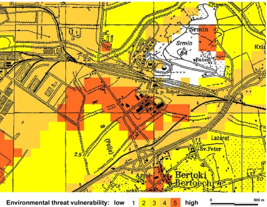 Fig. 8. Environmental threat vulnerability for overpressure in the vicinity of the LPG storage facility.