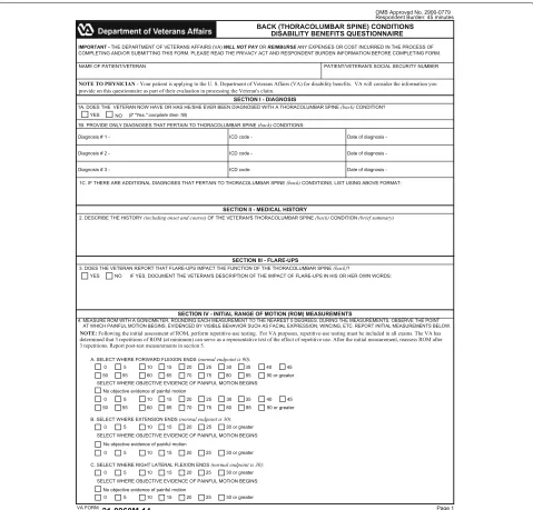 Fig. 4 Original VA DBQ. An example DBQ for assessing back (thoracolumbar spine) conditions in PDF format, as distributed by the VA