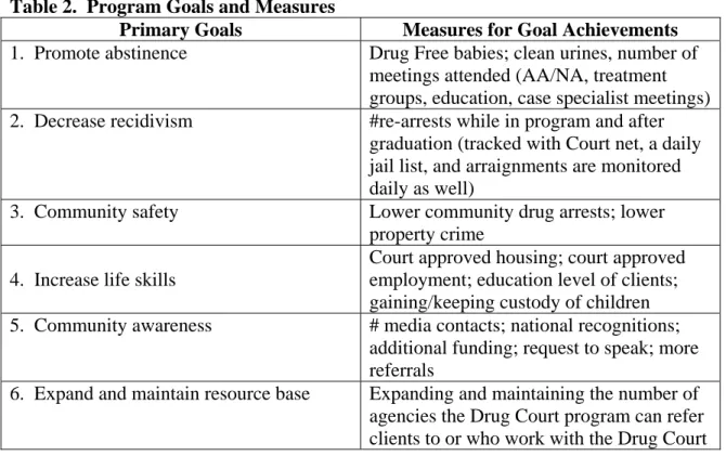 Table 2.  Program Goals and Measures 