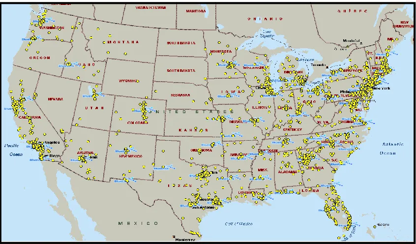 Figure No. 3. Location of BlueLynx’s distribution centres and THD sales points  