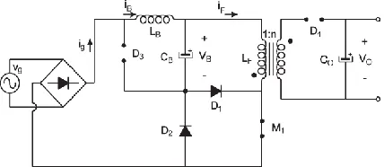 Figure 7. Equivalent circuit of mode 2: vgTo understand how the currents are distributed among the three switches when >VB and M1 is ON Mis ON, an equivalent circuit is shown in Fig