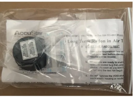 Figure 2 Radon Testing Kit Accustar (PicoCan 400) activated carbon, short-term radon test kit used for sampling by the DeKalb County Board of 