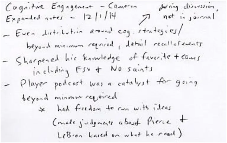Figure 3. Example of Expanded Observation Notes of Cameron  