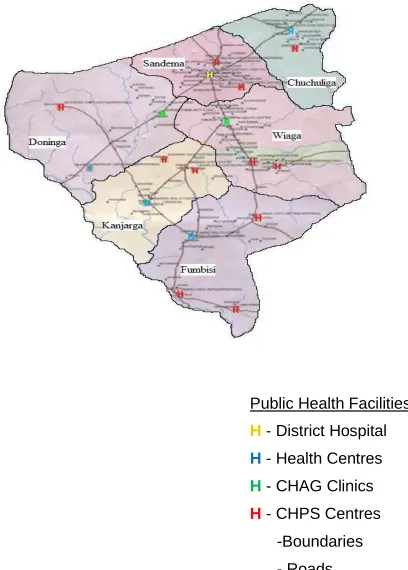 Figure 2 : Map of Builsa district showing health facilities 
