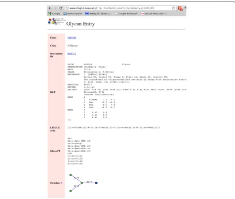 Figure 3 An example of a glycan entry page in RINGS, describing the details of a particular glycan structure