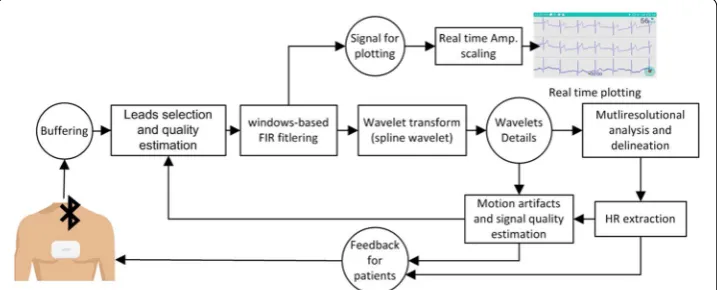 Fig. 4 The flowchart of ECG signal processing pipeline implemented on smart phone applications