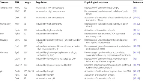Table 1 Hfq-dependent sRNAs involved in the stress response of E. coli growing in bioreactor