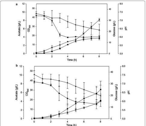 Fig. 3 Cell growth parameters of E. coli MG1655 growing in bioreactor at pH 6.0 naturally decreased