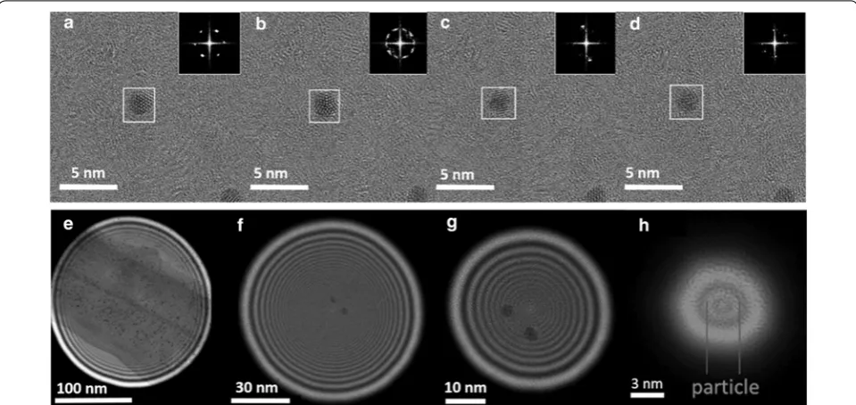 Fig. 3 Effects and variations of electron dosage in metallic nanoparticles. Frame shot sequence of Au144(SCH2CH2Ph)60 on amorphous carbon