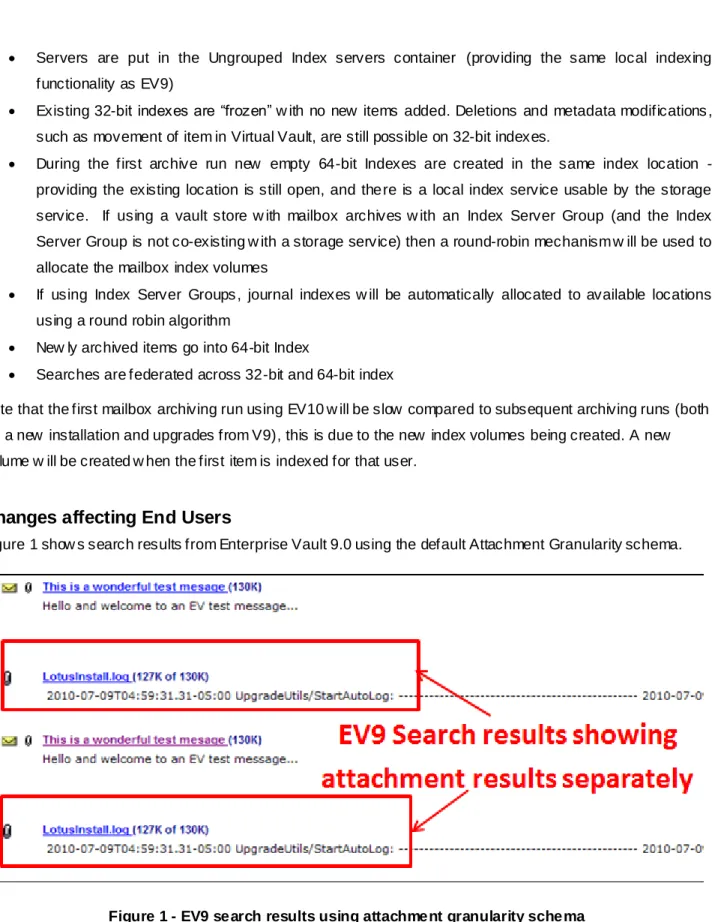 Figure 1 show s search results from Enterprise Vault 9.0 using the default Attachment Granularity schema